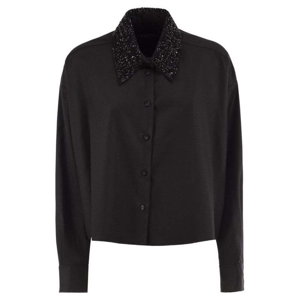Fabiana Filippi Women Virgin Wool Blend Shirt With Crystal-Embellished Collar